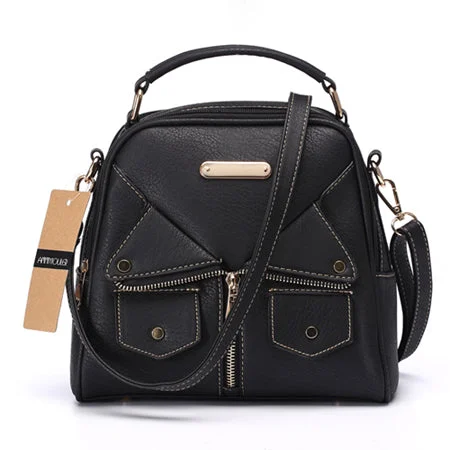 AnnaMouler Double Zipper Messenger Bag Black