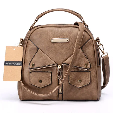 AnnaMouler Double Zipper Messenger Bag Light Brown