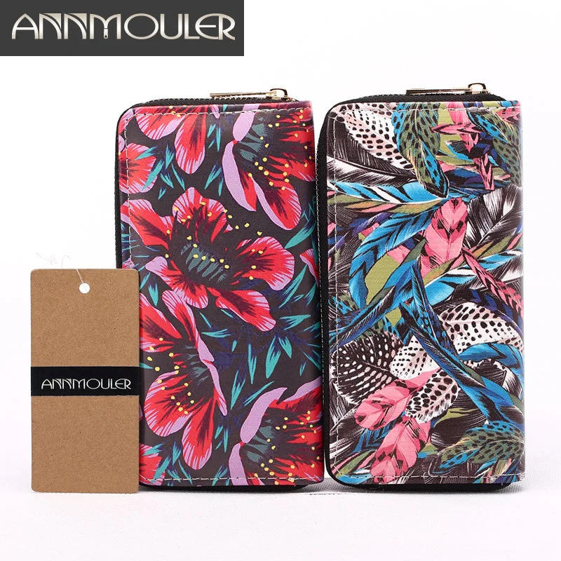 AnnaMouler Leather Floral Print Long Size Wallet