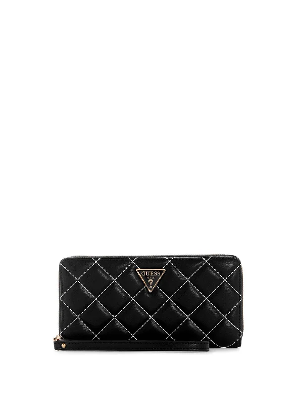 Black Quilted Cessily Large Wallet