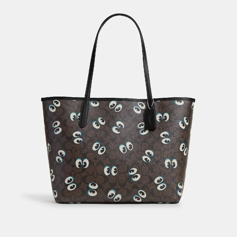 Coach Outlet City Tote In Signature Canvas With Halloween Eyes