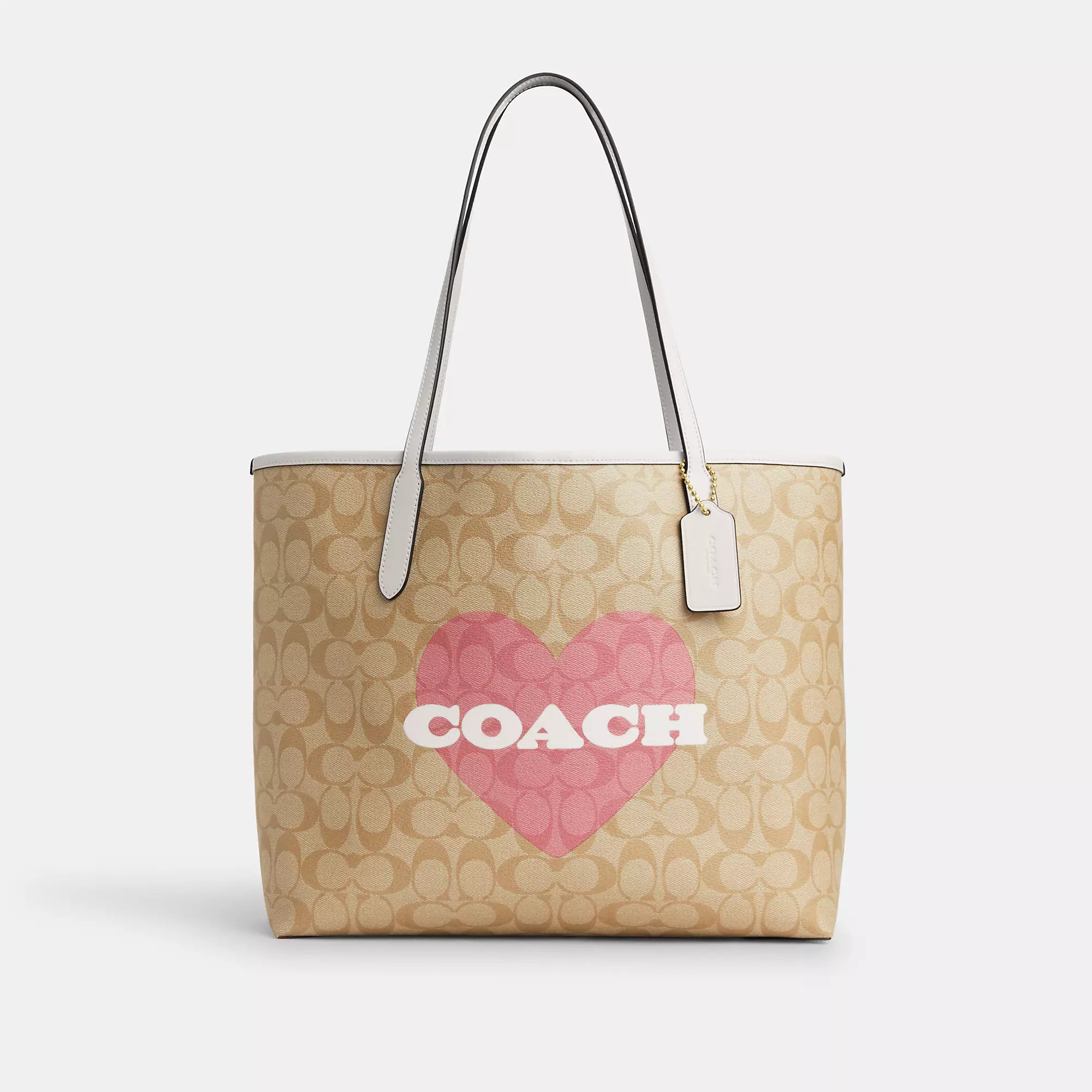 Coach Outlet City Tote In Signature Canvas With Heart Print