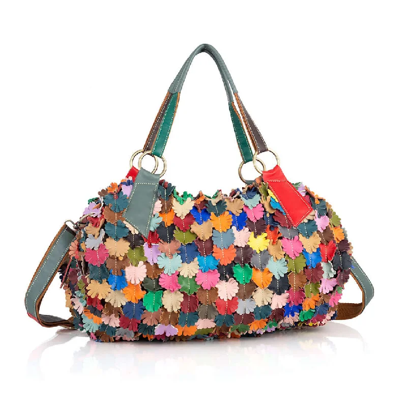 Colorful Leather Floral Tote Bag - Handbag, Shoulder & Crossbody