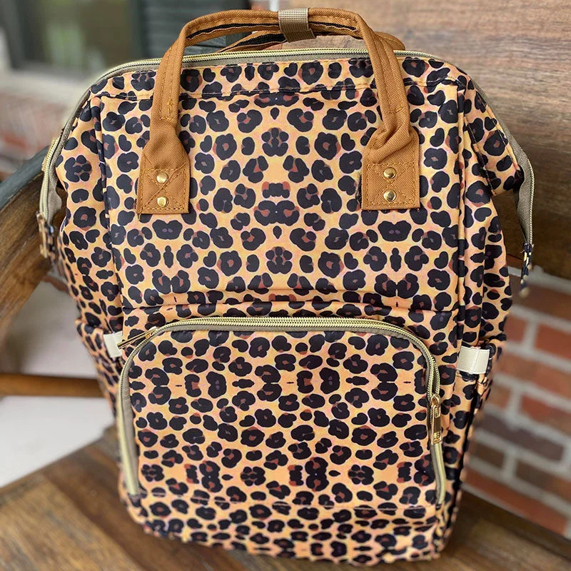 Drop Shipping Wholesale OEM Factory Leopard Design Maternity Mummy Bag Tote Handbag Waterproof Travel Diaper Bag For  Baby Care