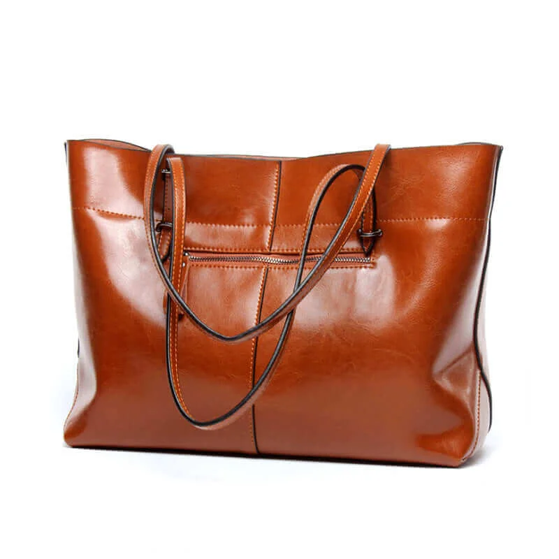 Leather Shoulder Tote Bag NZ - Elegant Oil Wax Tote for Women