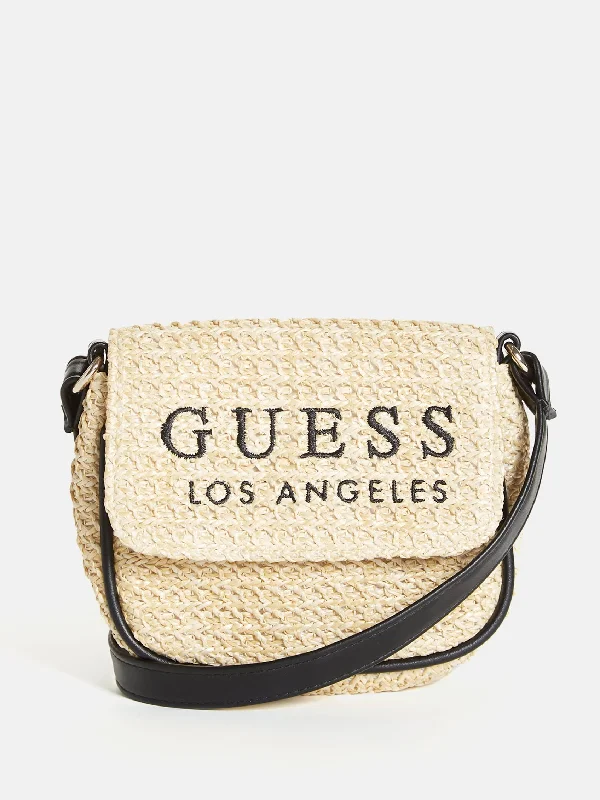 Embroidered Logo Woven Straw Crossbody