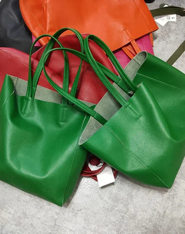 Fashion Genuine Orange Leather Tote Bag Rose Red Tote Purse Green Shoulder Tote Bag Handbag Tote For Women