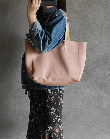 Fashion Womens Pink Leather Oversize Tote Bag Pink Shoulder Tote Bag Pink Handbag Tote For Women