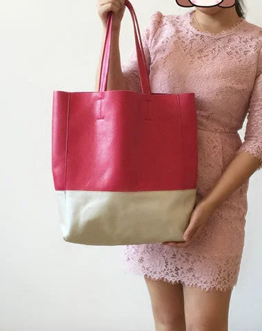 Fashion Womens Rose Red White Leather Vertical Tote Bags Rose Red White Shoulder Tote Bag Handbag Tote For Women