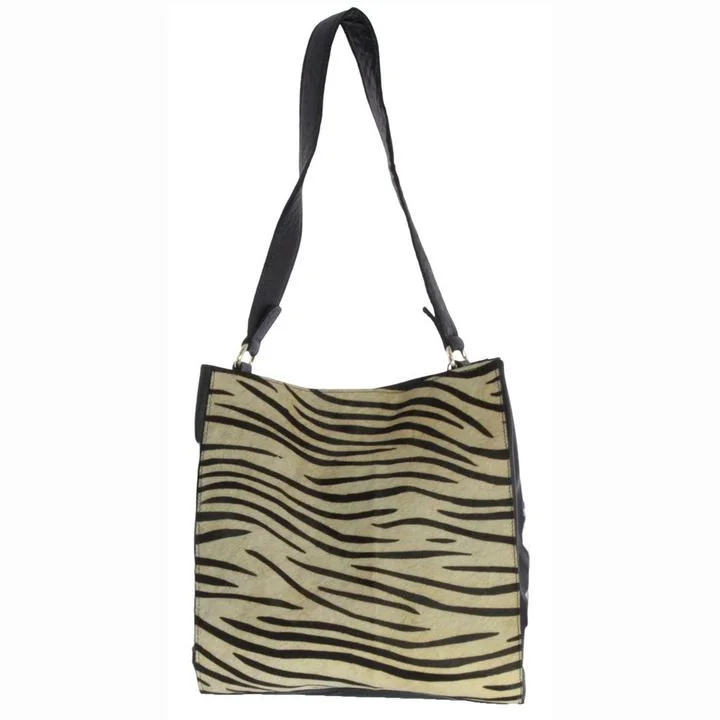 GABEE LEATHER SAFARI KENSINGTON TOTE ZEBRA