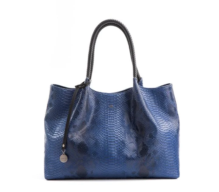 Gunas New York Naomi Snake Navy Vegan Leather Tote Bag