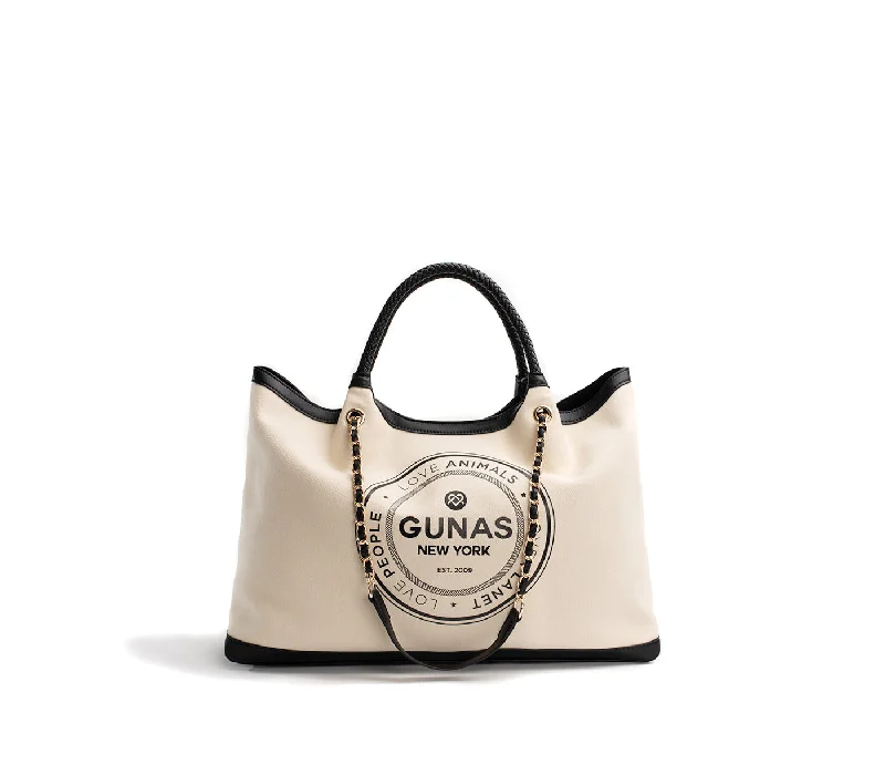 Gunas New York RUTH Off White / Black Vegan Canvas Tote