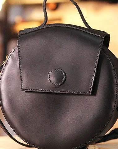 Handmade handbag purse leather round crossbody bag purse shoulder bag for women