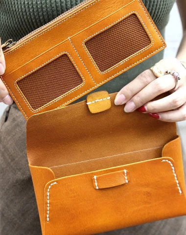 Handmade leather detachable clutch purse long wallet purse clutch women