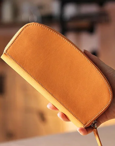 Handmade leather womens zipper clutch wallet long wallet for women