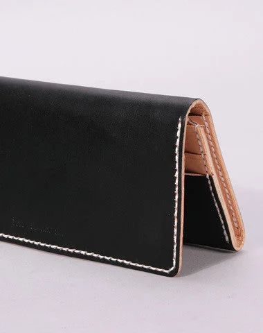 Handmade vintage black minimalist leather phone clutch long wallet for women men