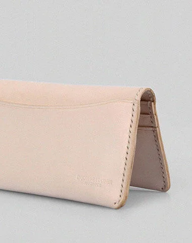 Handmade vintage modern beige minimalist leather phone clutch long wallet for women