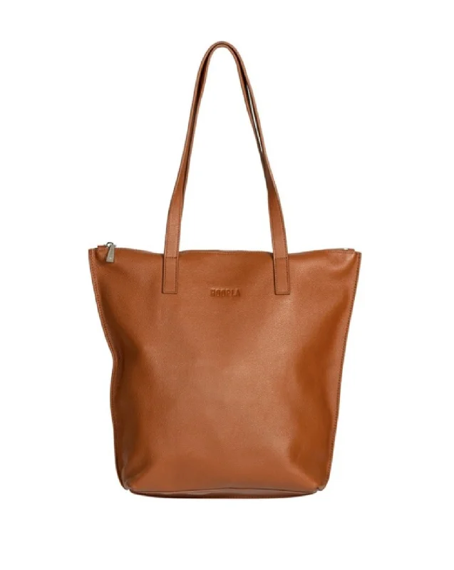 HOOPLA LEATHER SMALL ZIP TOTE TAN