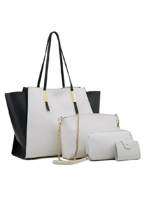 Women Leather Tote Bag Set, 4Pcs One Shoulder Bag One Hand Bag And Two Purses