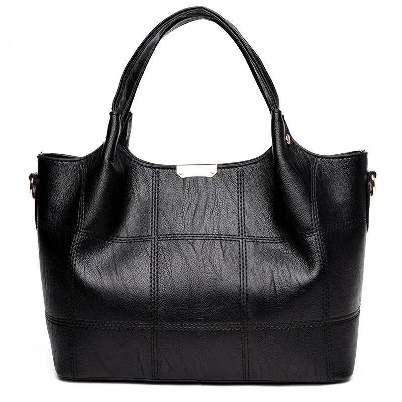 Large Capacity PU Leather Tote Bag Black