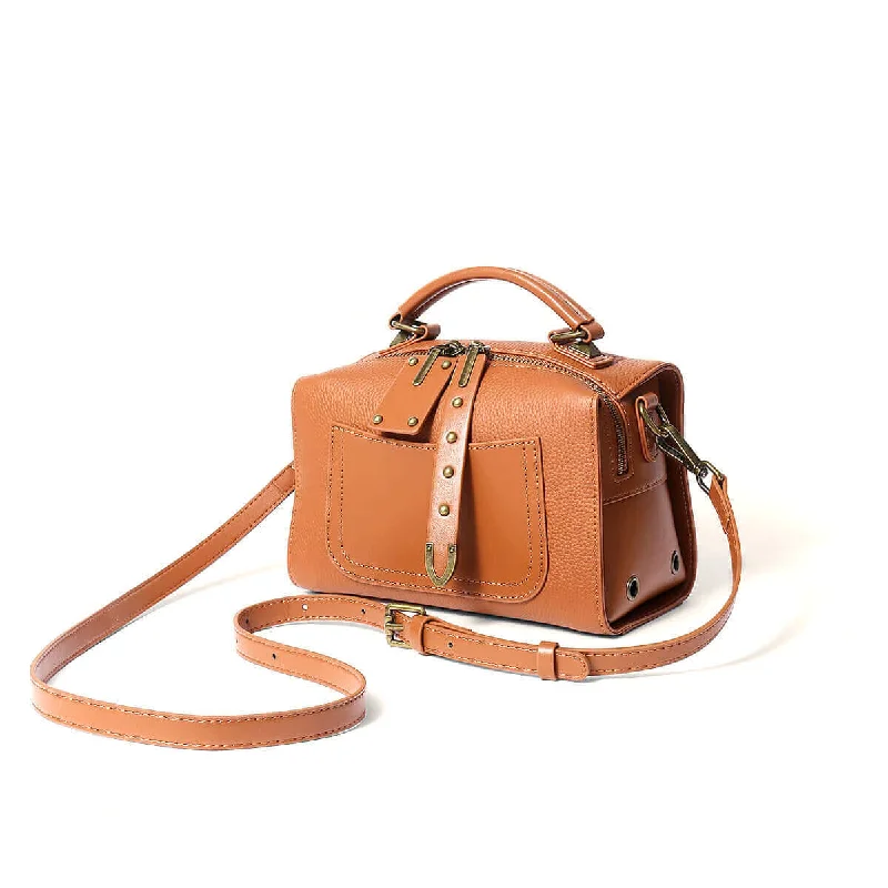 Women's Small Leather Box Bag - Handbag, Shoulder, Crossbody