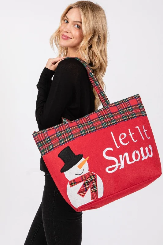 MB0262 Let it Snow Snowman Christmas Felt Tote Bag