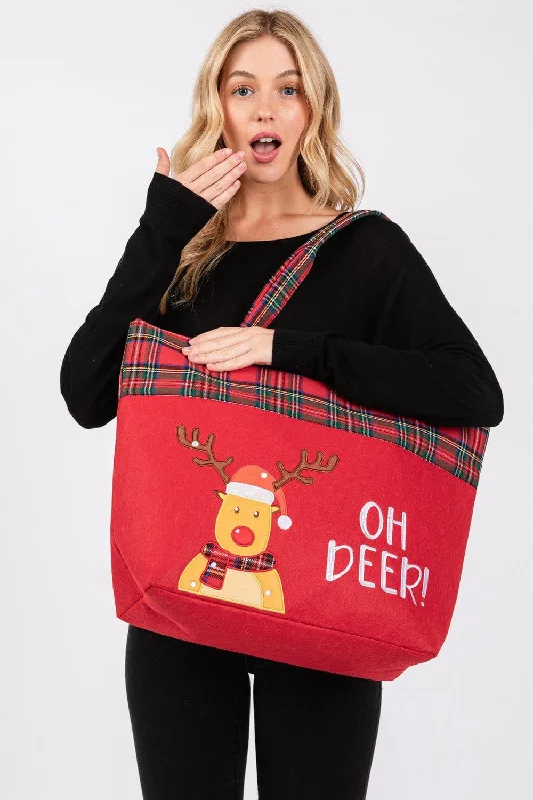 MB0265 Oh Deer Reindeer Christmas Felt Tote Bag