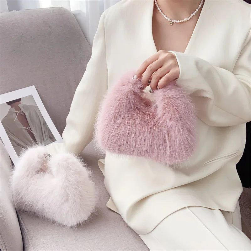 New designer gift wedding fashion party cute hand bag handbags women luxury fox tote furry purse faux fur handbags