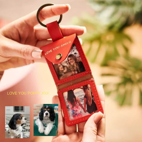 Playful ladies' bag-Personalised Leather Key Ring With Photos Unique Gift