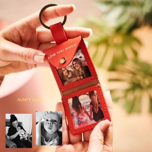 Personalised Leather Key Ring With Photos Unique Gift