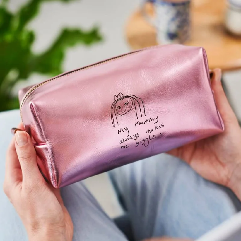 Personalised Womens Leather Wash Bag with Child's Drawing