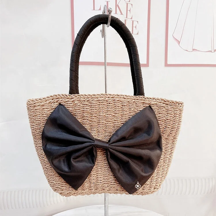 Quality Wholesale Customized New Japanese Style Bow Women Handbag Summer Straw Beach Tote Bag