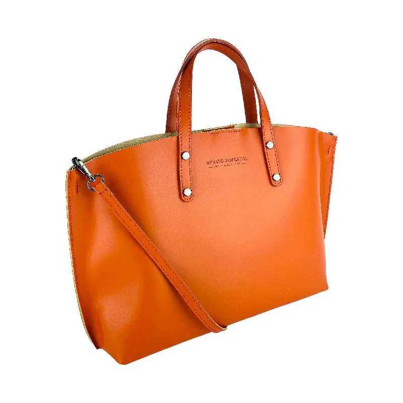 Renato Borzatta Large Leather Shoulder Tote Bag Paprika Orange