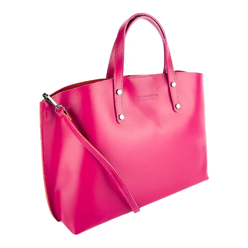 Renato Borzatta Large Leather Shoulder Tote Bag Fuschia Pink