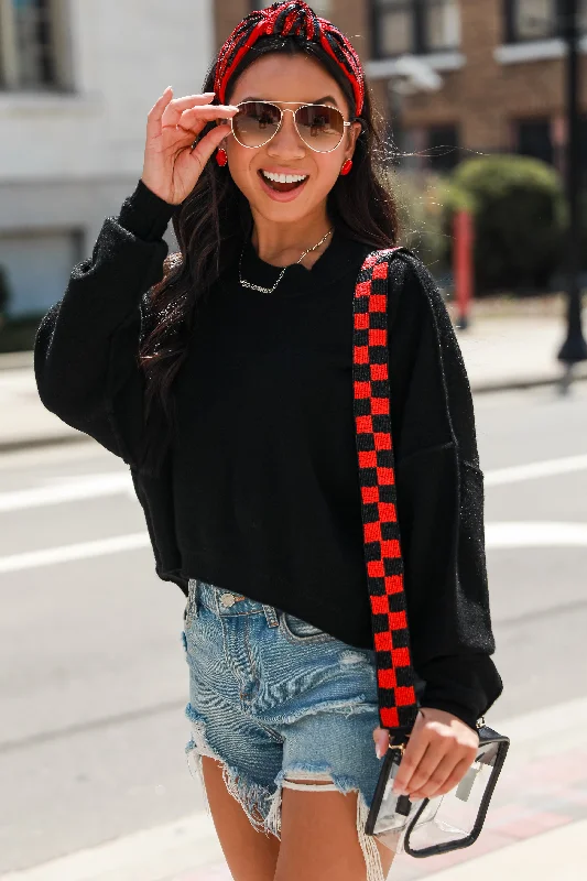 Red + Black Checkered Beaded Purse Strap