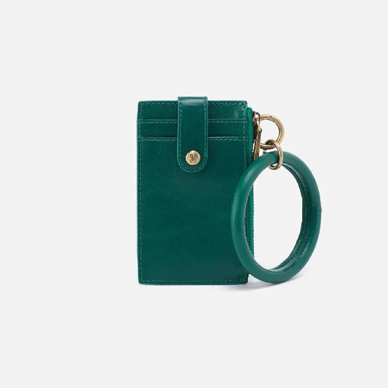 Ring Credit Card Wristlet In Polished Leather - Alpine Green