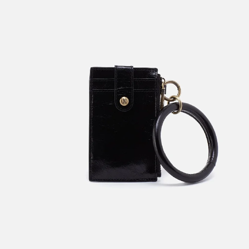 Ring Credit Card Wristlet In Polished Leather - Black