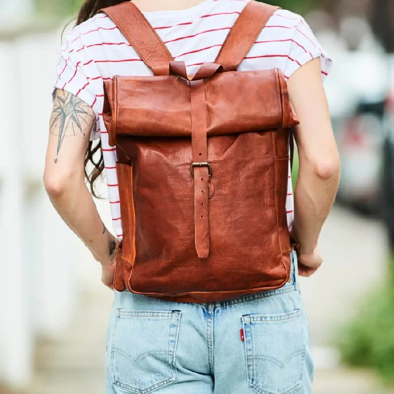 Roll-top Leather Backpack