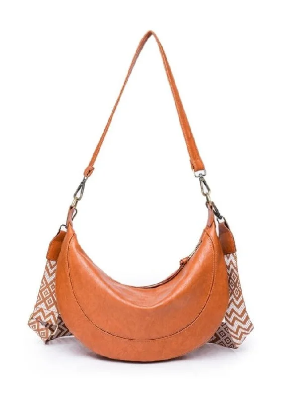 Half Moon Shape Brown Leather Shoulder Bag for Women