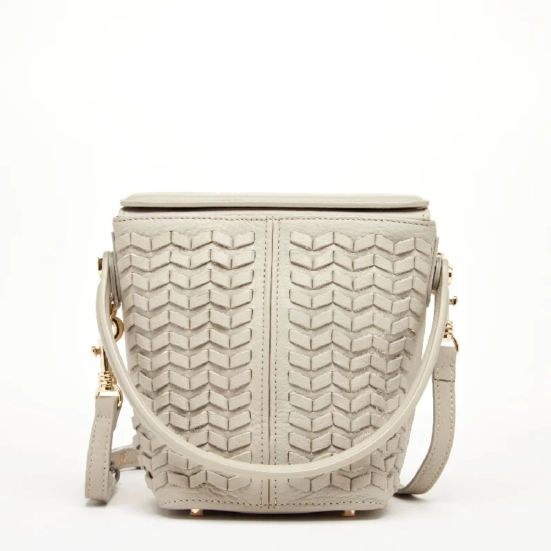 SUSU Anna Woven Leather Shoulder Crossbody Bag Grayish Beige