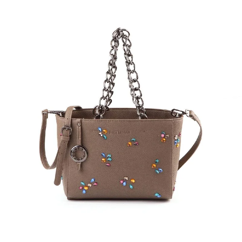 Suzy Levian Pebbled Faux Leather Rhinestone Satchel Handbag