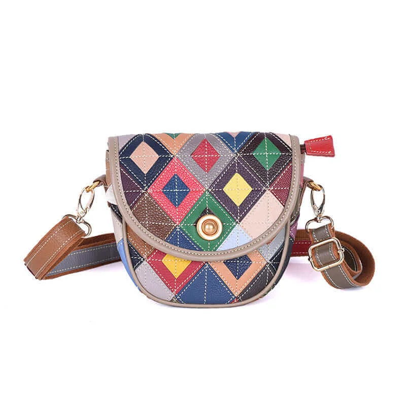 Colorful Leather Saddle Crossbody Bag NZ | Unique Patchwork Design