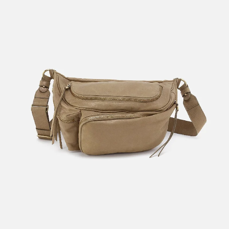 Via Belt Bag Sling In Metallic Leather - Burnished Sage