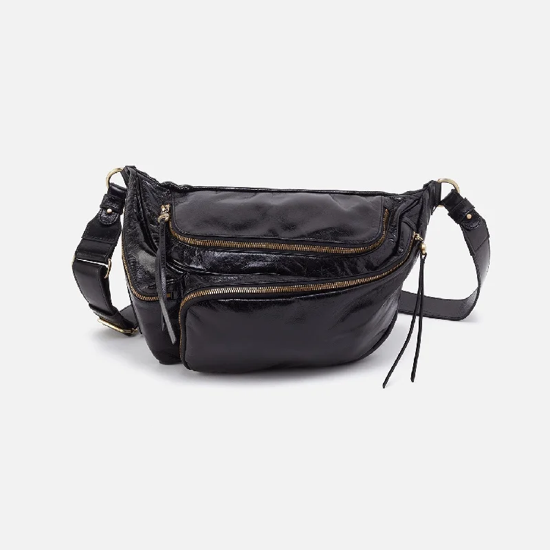 Via Belt Bag Sling In Polished Leather - Black