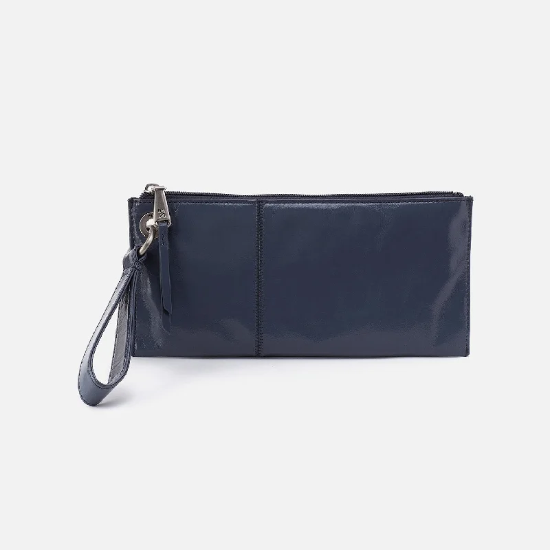 Vida Wristlet In Polished Leather - Blue Stone