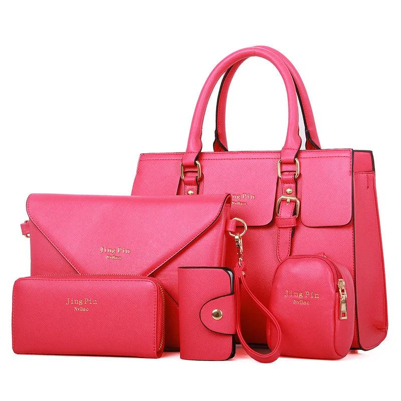 wholesale cheap 5 in 1 set pu leather Key case tote bag hand bags set handbag with custom logo