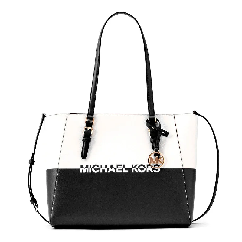 Michael Kors CHARLOTE Shoulder Tote Bag Black White