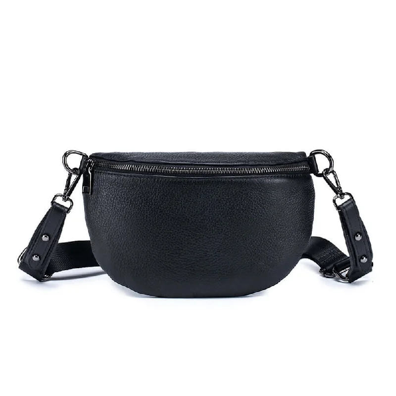 Women's Leather Bum Bag NZ - Versatile Black Crossbody Bag