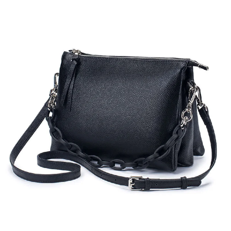 Women's Leather Crossbody Bag with Chain Strap