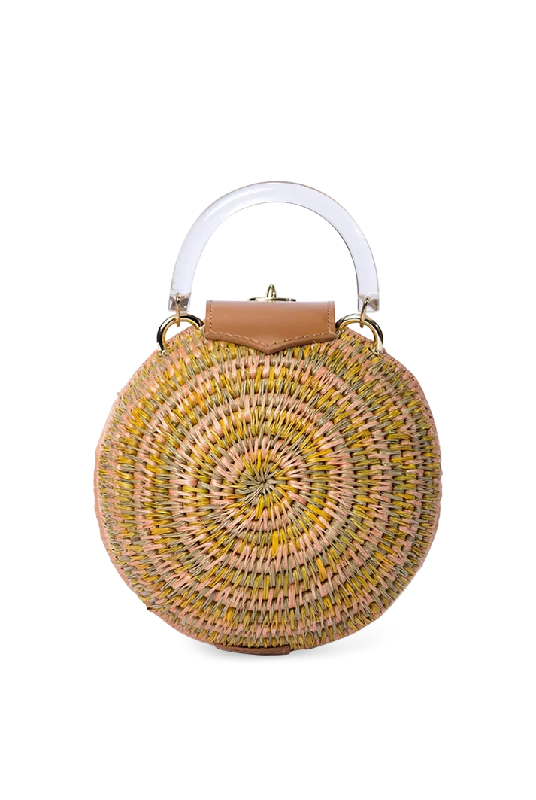 Woven Grass & Leather Round Ball Bag in Multicolor